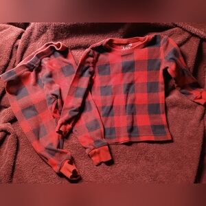 Jingle And Joy Red and Black Checkered Pajama Set Top And Bottoms